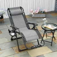 Outsunny Zero Gravity Chair, Folding Recliner Chair, Adjustable Patio Lounger with Detachable Pillow, Cup Holder and Foot Massage Roller for Outdoor, Patio, Deck, Poolside, Grey(m-10)