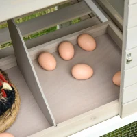 PawHut 106Inches Wooden Chicken Coop Outdoor Hen House Multi-room Poultry Cage with Removable Tray Separate Nesting Box, Grey(m-9)