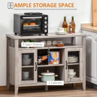 HOMCOM Farmhouse Sideboard Buffet Cabinet, Coffee Bar Cabinet with Storage Shelves, Kitchen Cabinet with 2 Framed Glass Doors and Anti-Topple, Distressed Gray(m-4)