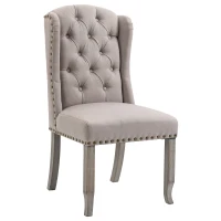 HOMCOM Fabric Dining Chair, Upholstered Accent Chair with Tufted Wingback, Nailhead Trim & Wood Legs for Living Room, Kitchen, Beige(m-11)