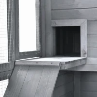 PawHut Large Wooden Outdoor Cat House with Large Run for Play, Catio for Lounging, and Condo Area for Sleeping, Grey(m-9)