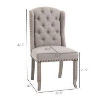 HOMCOM Fabric Dining Chair, Upholstered Accent Chair with Tufted Wingback, Nailhead Trim & Wood Legs for Living Room, Kitchen, Beige(m-3)