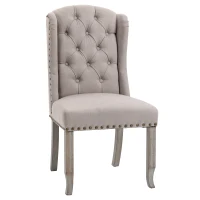 HOMCOM Fabric Dining Chair, Upholstered Accent Chair with Tufted Wingback, Nailhead Trim & Wood Legs for Living Room, Kitchen, Beige(m-2)