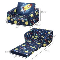 Qaba Children Kids Mini Sofa Armchair Dual-Use Comfortable Washable and Safe Foldable Suitable for Watching Movies and Playing Games Polyester Blue(m-3)
