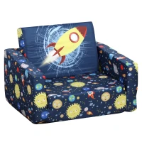 Qaba Children Kids Mini Sofa Armchair Dual-Use Comfortable Washable and Safe Foldable Suitable for Watching Movies and Playing Games Polyester Blue(m-2)