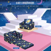 Qaba Children Kids Mini Sofa Armchair Dual-Use Comfortable Washable and Safe Foldable Suitable for Watching Movies and Playing Games Polyester Blue(m-4)