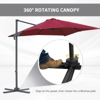 Outsunny 8' x 8' Square Patio Hanging Offset Umbrella Aluminum Outdoor Cantilever Crank Market Parasol Garden Sun Canopy Shelter 360° Rotation w/ Cross Base Wine Red(m-4)