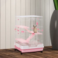 PawHut 4-level Indoor Guinea Pig Hutch Rabbit Enclosure Small Animal Hutch - Pink(m-2)