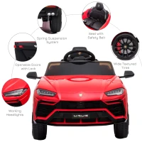 Aosom Kids Electric Ride On Compatible 12V Battery-powered Car Lamborghini Urus Toy for 3-6 Years Old Red(m-6)