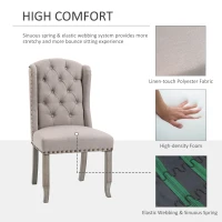 HOMCOM Fabric Dining Chair, Upholstered Accent Chair with Tufted Wingback, Nailhead Trim & Wood Legs for Living Room, Kitchen, Beige(m-5)