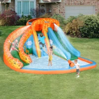 Outsunny Giraffe Style Kids Inflatable Water Slide 4 in 1 Bounce House Slide Pool Gun Climbing Wall with 750W Air Blower for Summer Playland(m-2)