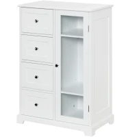 HOMCOM Floor Cabinet with Glass Door & 4 Drawers, Sideboard, Bathroom Storage Cabinet with Adjustable Shelf, for Living Room, Entryway, White(m-11)