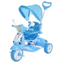 Qaba Kids Tricycle Ride-On Moped Canopy Tricycle with Stylish Design & Interactive Music & Lighting Functions, Gift for Baby Toddler Boys Girls, Blue(m-1)