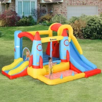 Outsunny Kids Inflatable Bounce House, 4-in-1 Jumping Castle with Slides & Trampoline, Fun Outdoor Play(m-1)