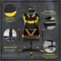 Vinsetto Racing Gaming Chair with RGB LED Lights, Adjustable Height, Gamer Office Chair, Computer Desk Chair, Black/Yellow(m-9)