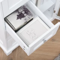 HOMCOM Floor Cabinet with Glass Door & 4 Drawers, Sideboard, Bathroom Storage Cabinet with Adjustable Shelf, for Living Room, Entryway, White(m-9)