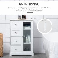 HOMCOM Floor Cabinet with Glass Door & 4 Drawers, Sideboard, Bathroom Storage Cabinet with Adjustable Shelf, for Living Room, Entryway, White(m-6)