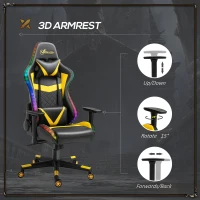 Vinsetto Racing Gaming Chair with RGB LED Lights, Adjustable Height, Gamer Office Chair, Computer Desk Chair, Black/Yellow(m-8)