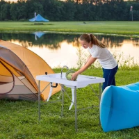 Outsunny 40" Portable Camping Table with Faucet Folding Easy-Clean Camping Table with Dual Water Basins(m-11)
