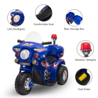 Aosom 6V Kids Motorcycle Dirt Bike Electric Battery-Powered Ride-On Toy Off-road Street Bike with Music & Horn Buttons, Stable 3-Wheel Design, & Rear Storage Space, Blue(m-7)