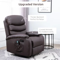 HOMCOM Manual Massage Recliner Chair Padding Single Sofa with Heat and Remote Control, 8 Massaging Points, Storage Pockets, PU Leather, - Brown(m-4)