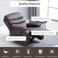 HOMCOM Manual Massage Recliner Chair Padding Single Sofa with Heat and Remote Control, 8 Massaging Points, Storage Pockets, PU Leather, - Brown(m-5)