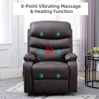 HOMCOM Manual Massage Recliner Chair Padding Single Sofa with Heat and Remote Control, 8 Massaging Points, Storage Pockets, PU Leather, - Brown(m-8)