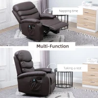 HOMCOM Manual Massage Recliner Chair Padding Single Sofa with Heat and Remote Control, 8 Massaging Points, Storage Pockets, PU Leather, - Brown(m-6)