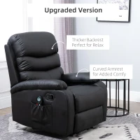 HOMCOM Manual Massage Recliner Chair Padding Single Sofa with Heat and Remote Control, 8 Massaging Points, Storage Pockets, PU Leather, Black(m-5)