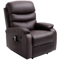 HOMCOM Manual Massage Recliner Chair Padding Single Sofa with Heat and Remote Control, 8 Massaging Points, Storage Pockets, PU Leather, - Brown(m-11)