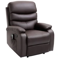 HOMCOM Manual Massage Recliner Chair Padding Single Sofa with Heat and Remote Control, 8 Massaging Points, Storage Pockets, PU Leather, - Brown(m-1)