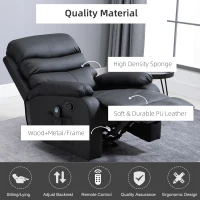 HOMCOM Manual Massage Recliner Chair Padding Single Sofa with Heat and Remote Control, 8 Massaging Points, Storage Pockets, PU Leather, Black(m-6)