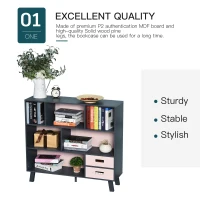 HOMCOM 3-Tier Child Bookcase Open Shelves Cabinet Floor Standing Cube Storage Organizer with Drawers - Pink(m-4)