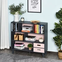 HOMCOM 3-Tier Child Bookcase Open Shelves Cabinet Floor Standing Cube Storage Organizer with Drawers - Pink(m-8)