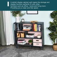 HOMCOM 3-Tier Child Bookcase Open Shelves Cabinet Floor Standing Cube Storage Organizer with Drawers - Pink(m-7)