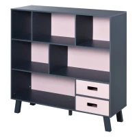 HOMCOM 3-Tier Child Bookcase Open Shelves Cabinet Floor Standing Cube Storage Organizer with Drawers - Pink(m-1)