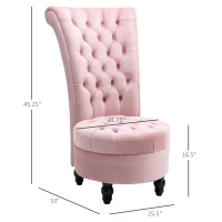 HOMCOM Retro High Back Armless Royal Accent Chair Fabric Upholstered Tufted Seat for Living Room, Dining Room and Bedroom, Pink(m-3)