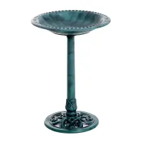 Outsunny 28'' Bird Bath Outdoor Resin Decor with Fleur De Lis Pattern, Time-Worn Finish(m-1)