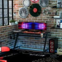 HOMCOM 55" Gaming Desk Home Office Computer Desk Gamer Workstation with Cup Holder, Headphone Hook and Cable Management, Black(m-7)