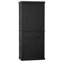 HOMCOM 6ft Wood Farmhouse Colonial Kitchen Pantry Cabinet, with 4 Adjustable Shelves, 2 Wood Pantries, & 1 Drawer, Black(m-1)