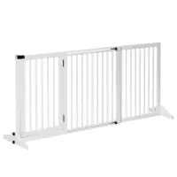 PawHut Freestanding Length Adjustable Wooden Pet Gate with Lockable Door 3 Panels, White(m-1)