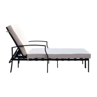 Outsunny 74" Reclining Outdoor Double Lounge Chair With Cushions - Cream / Black(m-8)