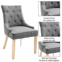 HOMCOM 2 Piece Fabric Dining Chairs Set of 2, Leisure Padded Accent Chair with Armrest, Solid Wooden Legs, Dark Grey(m-4)