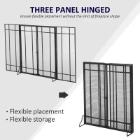 HOMCOM 3-Panel 49.25" W x 31.5" H Metal Mesh Screen Fireplace with Foldable Steel Spark Guard and Magnetic Doors, Black(m-5)