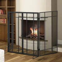 HOMCOM 3-Panel 49.25" W x 31.5" H Metal Mesh Screen Fireplace with Foldable Steel Spark Guard and Magnetic Doors, Black(m-9)