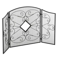 HOMCOM 3-Panel Metal Fireplace Spiral Mesh Cover Screen Home Foldable Steel Spark Guard Decoration, Black(m-11)