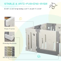 Qaba 16-Piece Children Baby Playpen Kids Activity Center Fence for Kids with Easy Safety Gate & Built-In Fun Toys, Grey(m-7)