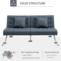 HOMCOM 2-Seater Convertible Sofa Bed with 7 Adjustable Angled Backrest Levels, 2 Pillows, and 5 Steel Legs, Grey(m-6)