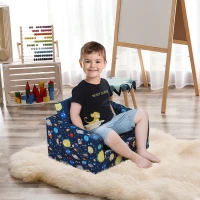 Qaba Kids Fold-Out Couch/Chair Lounger with Space-Themed Washable Fabric & Removable Cushion for 3-6 Years Old, Blue(m-2)