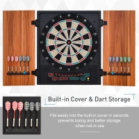 Soozier Electronic Dartboard Cabinet Set with 27 Main Games, 202 Variations, 12 Darts for Multi-Game Option Ready-to-Play, Light Brown(m-4)